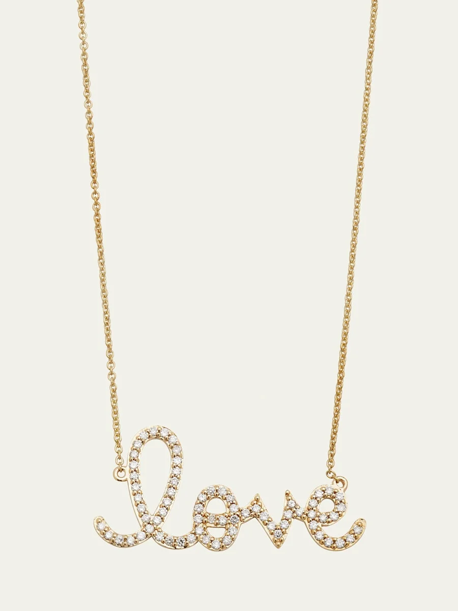 Large 14k Yellow Gold & Diamond Love Necklace - 1