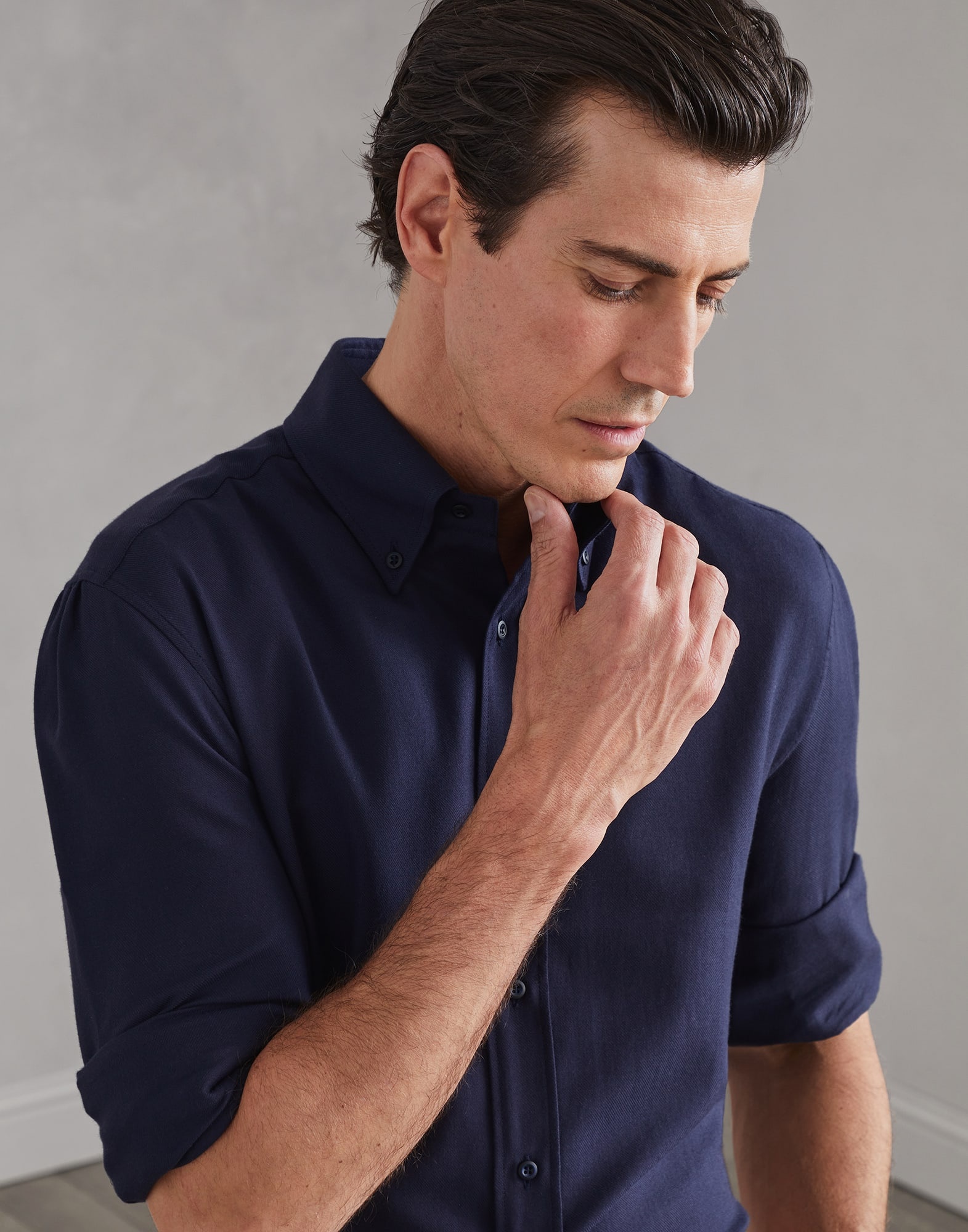 Cotton and cashmere twill basic fit shirt with button-down collar - 3
