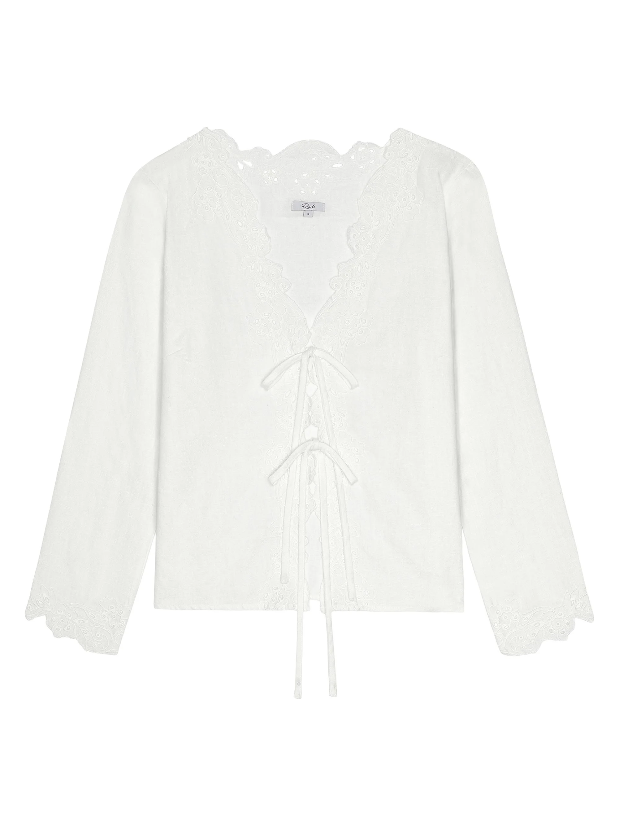 Women's Fleur Embroidered Linen Blouse - White - 1
