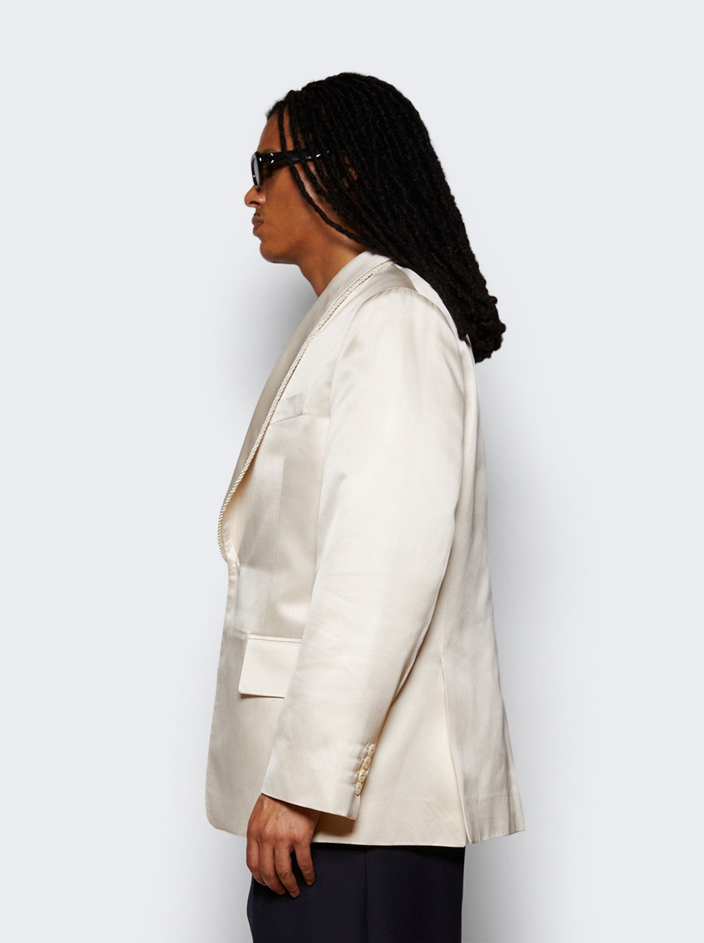Roping Shawl Collar Tuxedo Jacket Ecru - 4