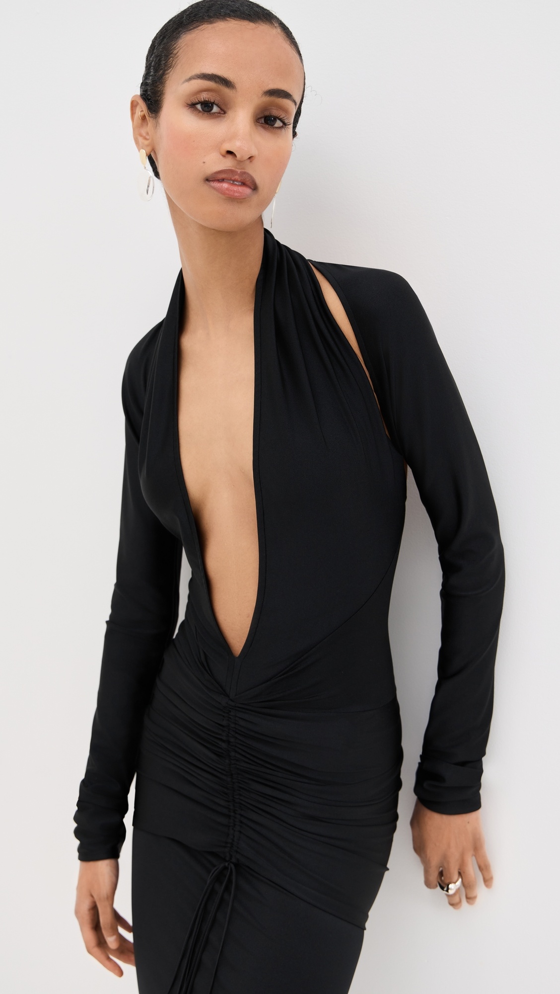 Gown with Deep Plunge Neckline Detail - 2