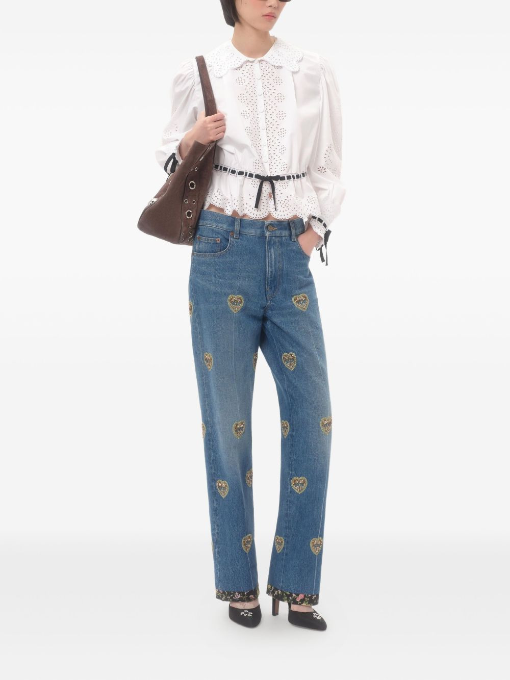 heart-embossed jeans - 2