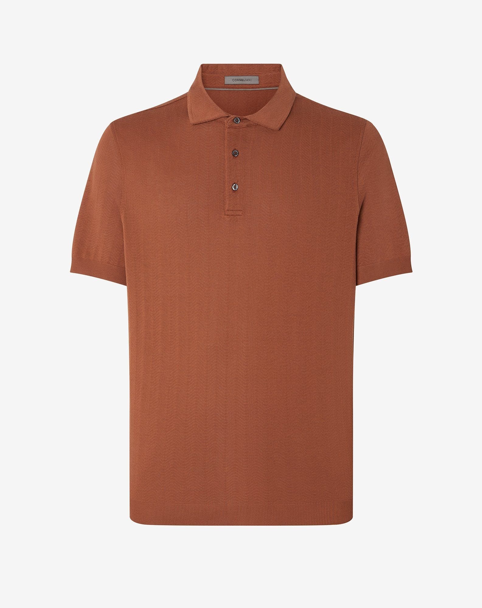 Burnt earth button-up lisle thread polo shirt - 1