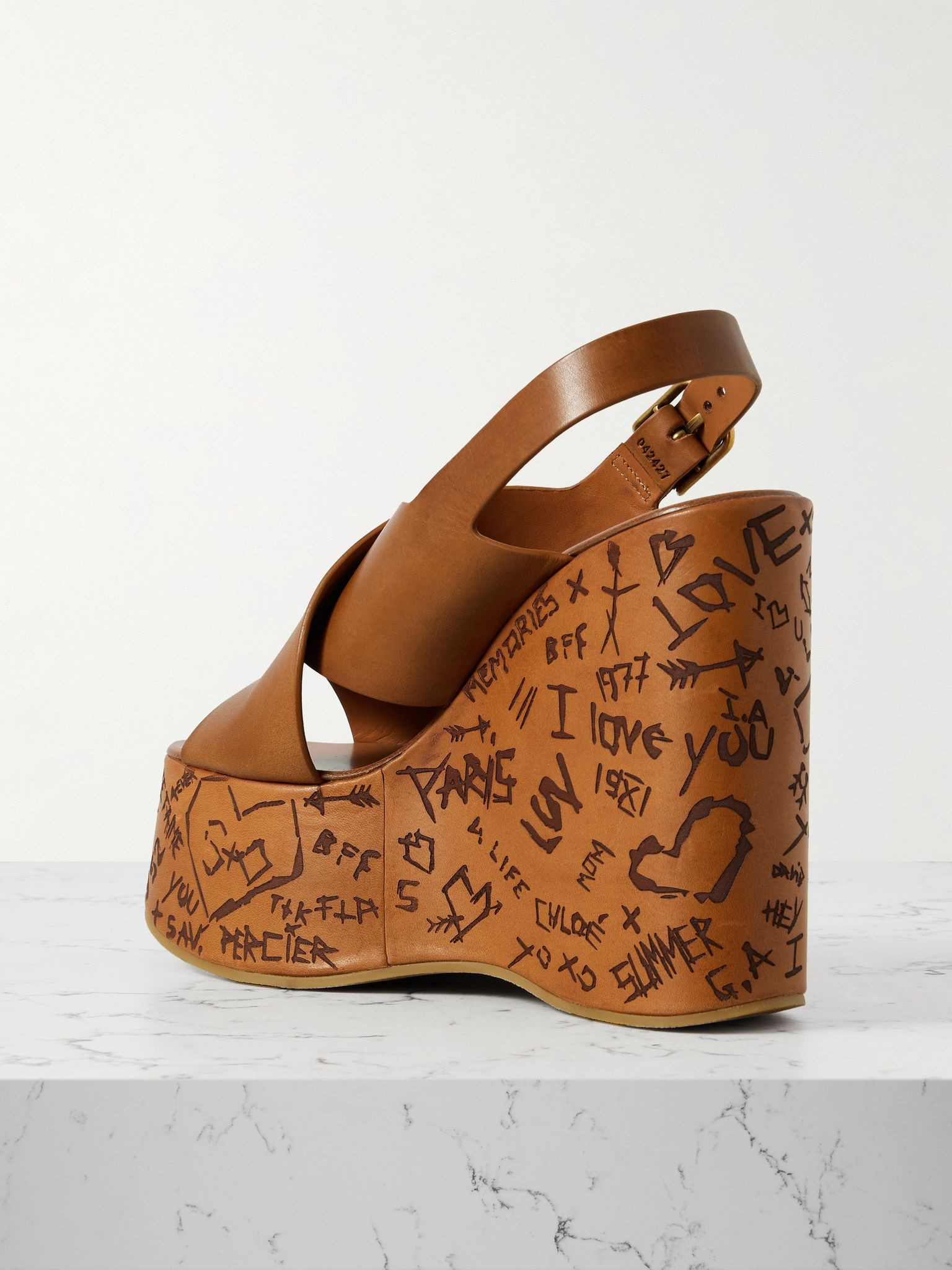 Maxime leather platform wedge sandals Tan - 3