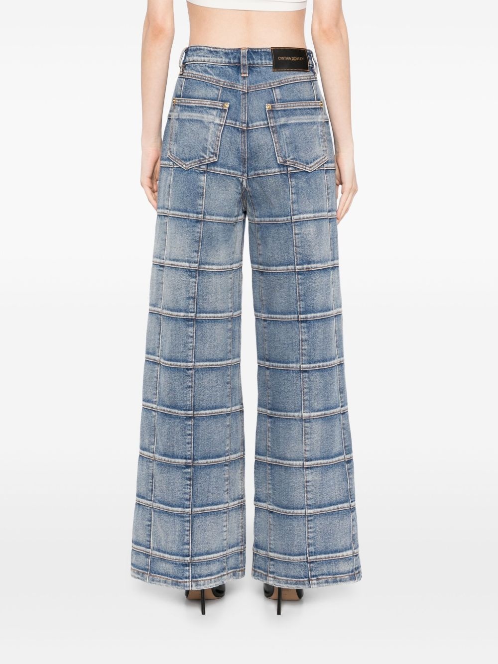 windowpane wide-leg jeans - 4