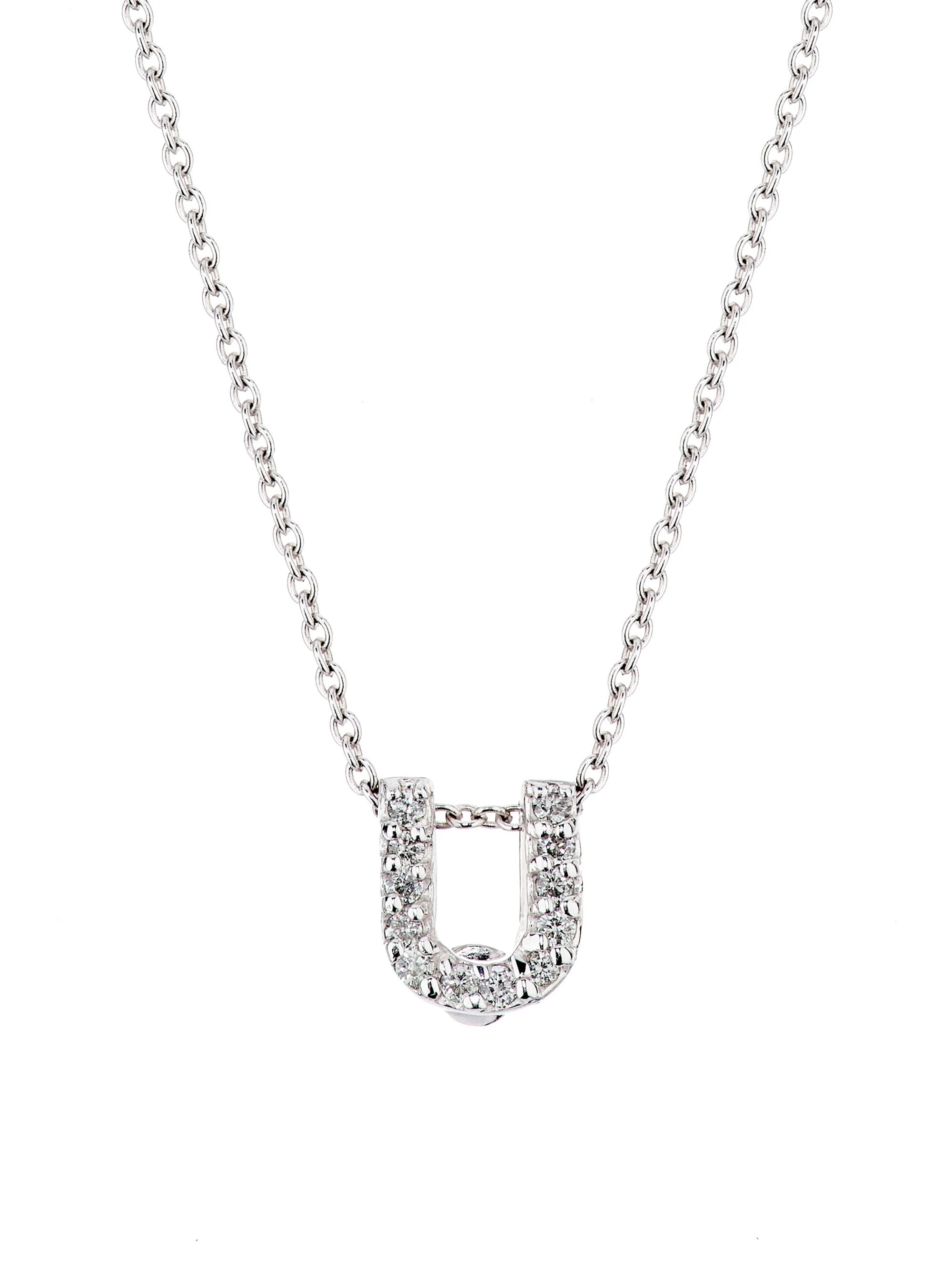 Women's Tiny Treasures 0.08 TCW Diamond & 18K White Gold Initial Necklace - Initial U - 1