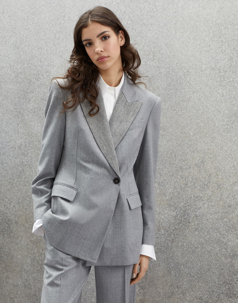 Virgin wool flannel blazer with precious mohair lapels 1
