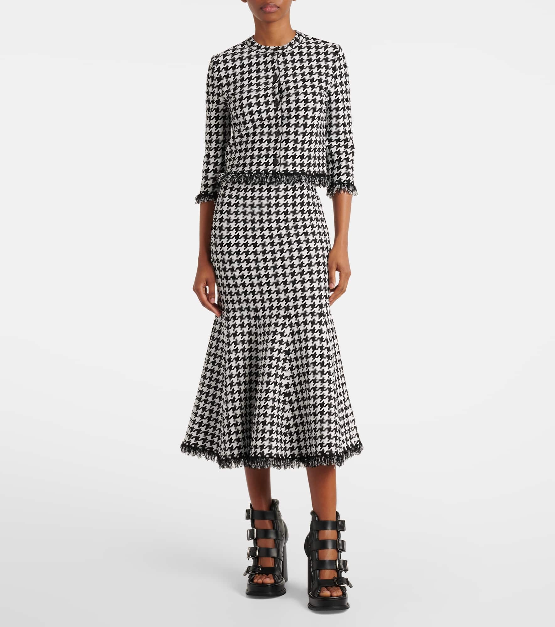 Houndstooth fringed jacquard cardigan - 2