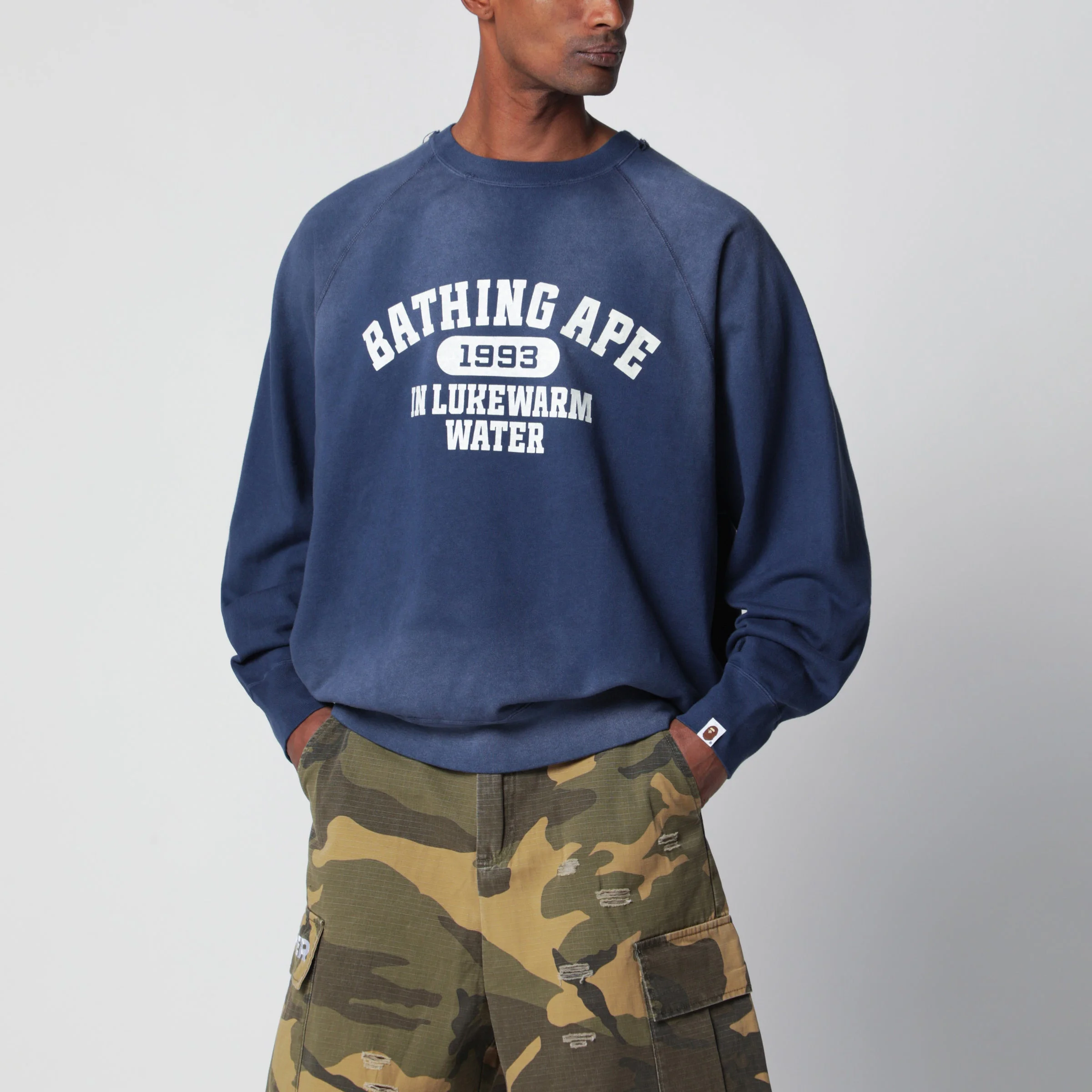Faded navy blue sweatshirt with logo print - 1