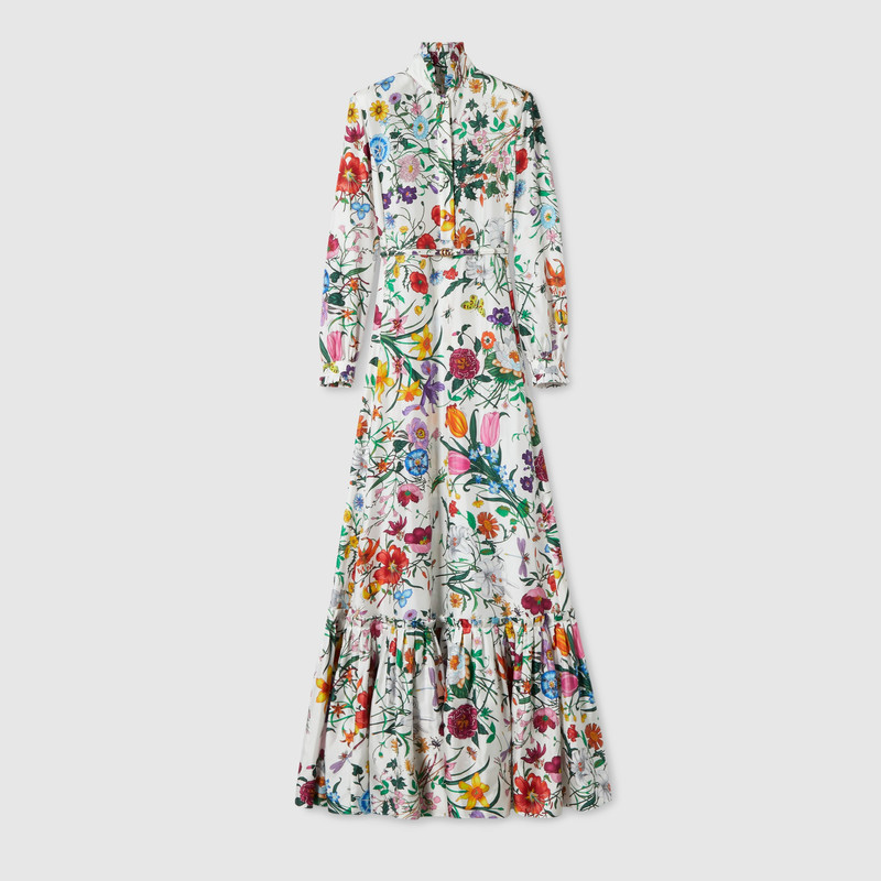 Printed silk twill long dress 6