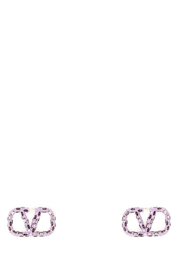 Valentino Garavani Woman Lilac Rhinestones Vlogo Signature Earrings - 1
