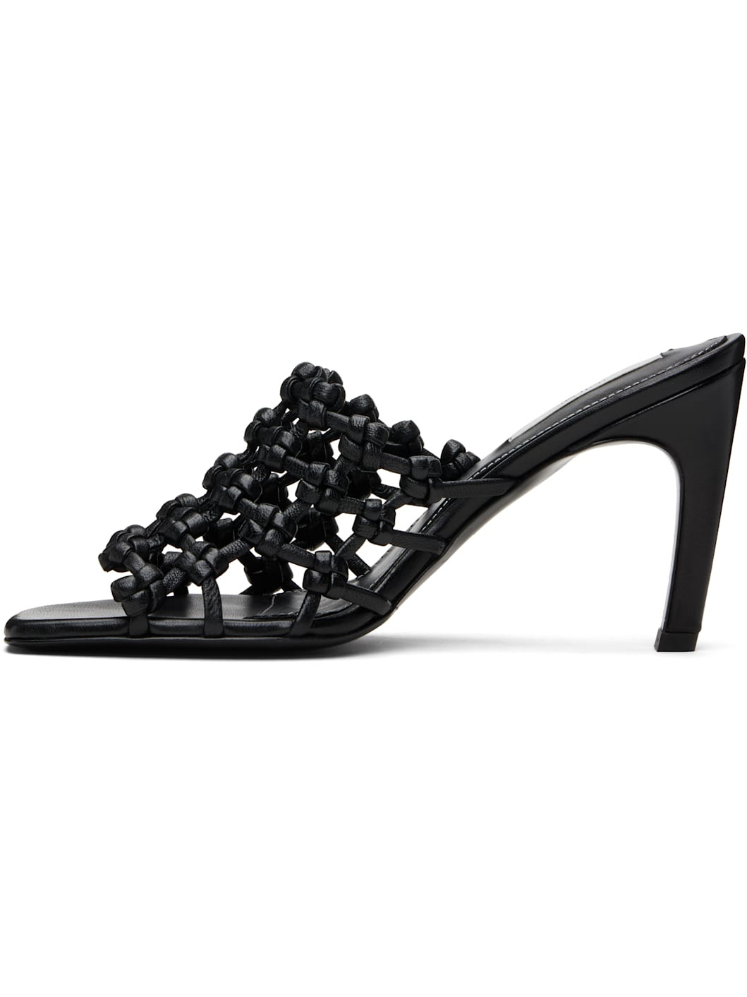 Black Braided-Leather Bandeau Mules - 3