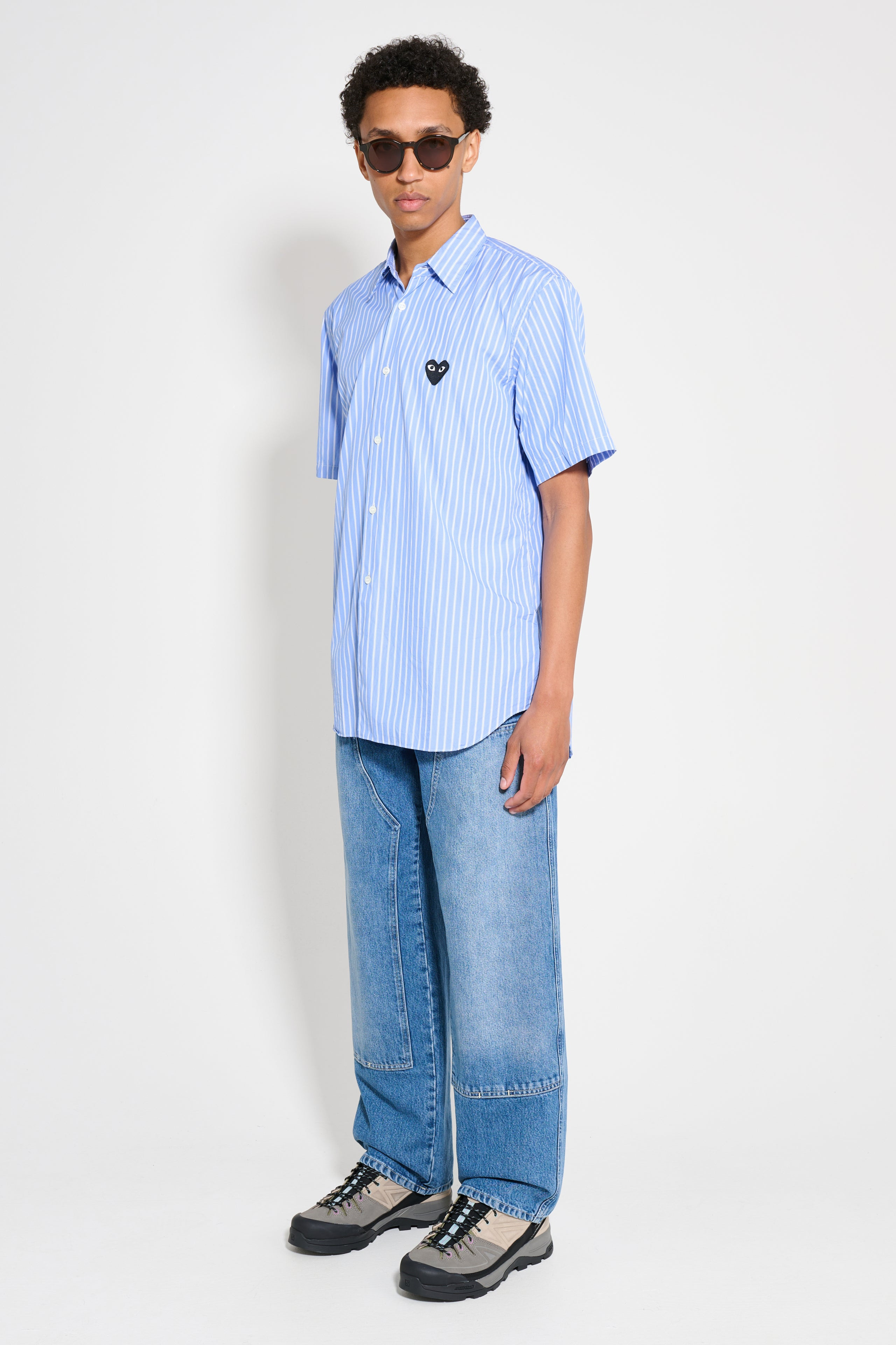 COMME DES GARÇONS PLAY SMALL HEART SHORT SLEEVE SHIRT STRIPE BLUE - 2