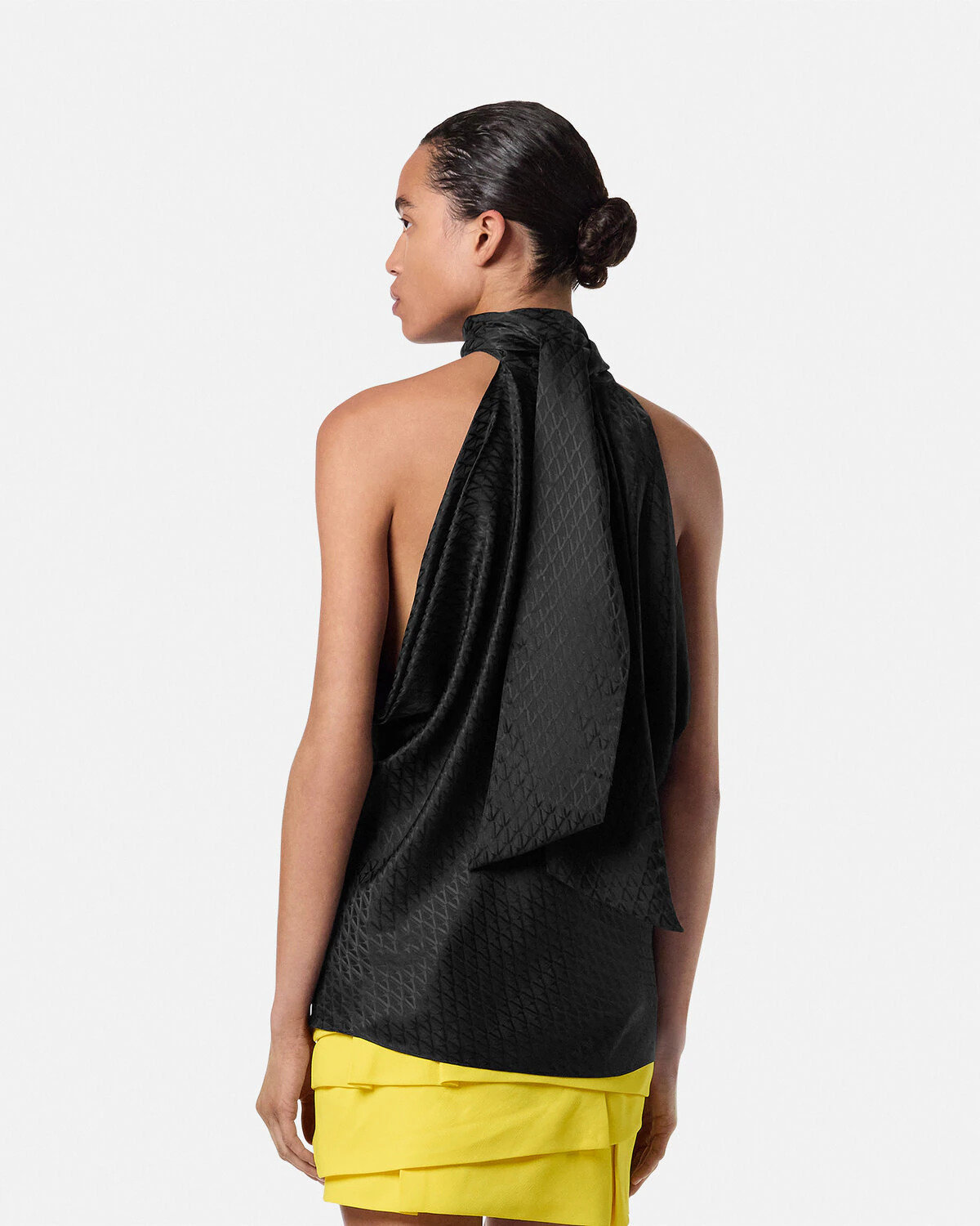 V Allover Jacquard Silk Lavallière Top - 5