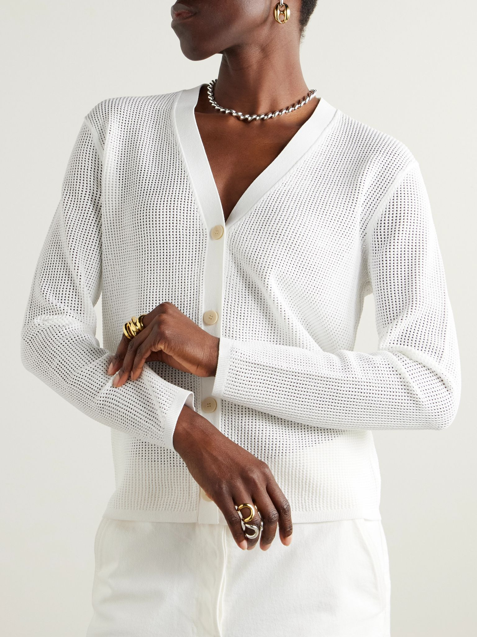 Pointelle-knit cardigan White - 3