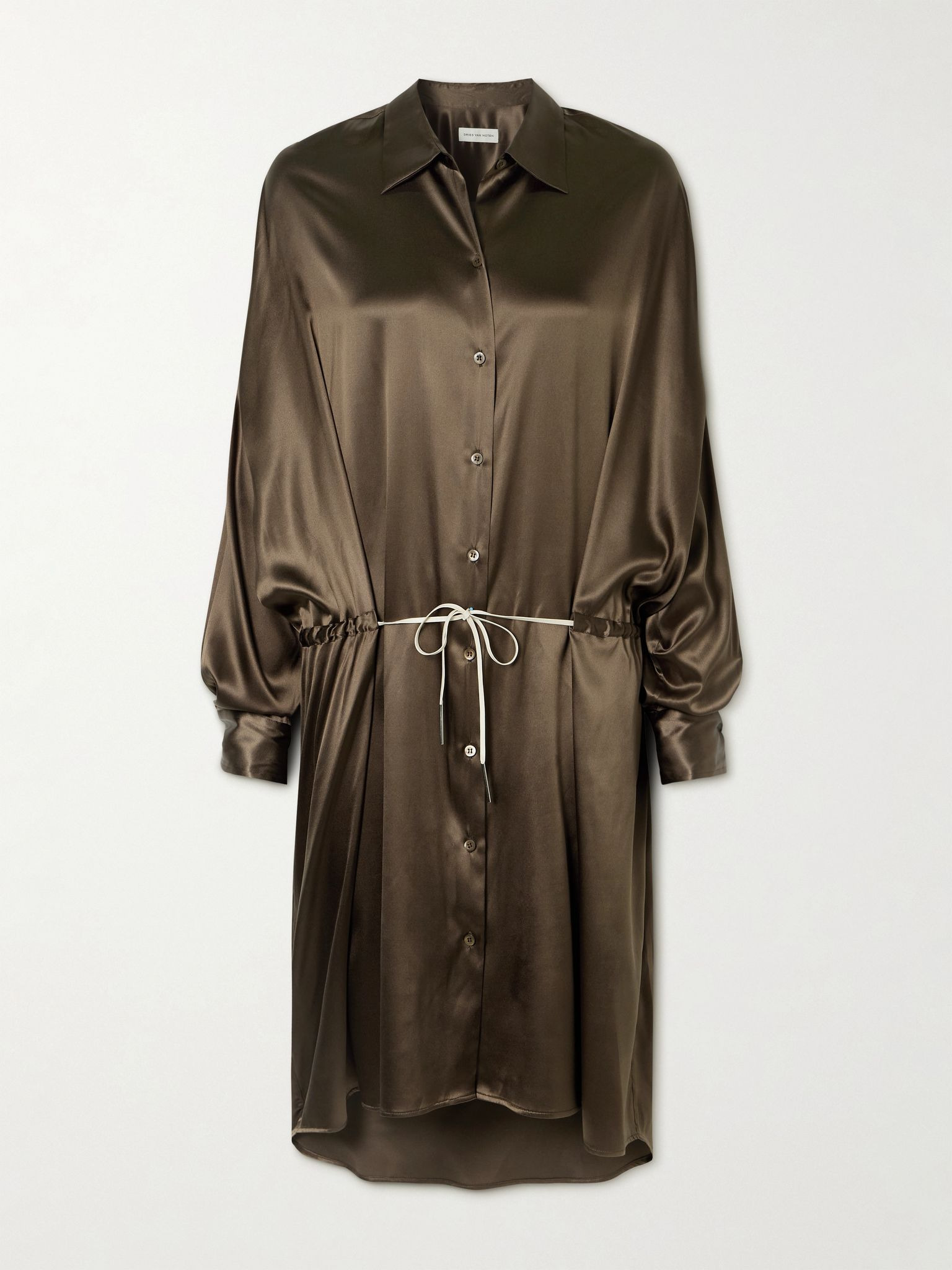Silk-blend satin shirt dress Brown - 1