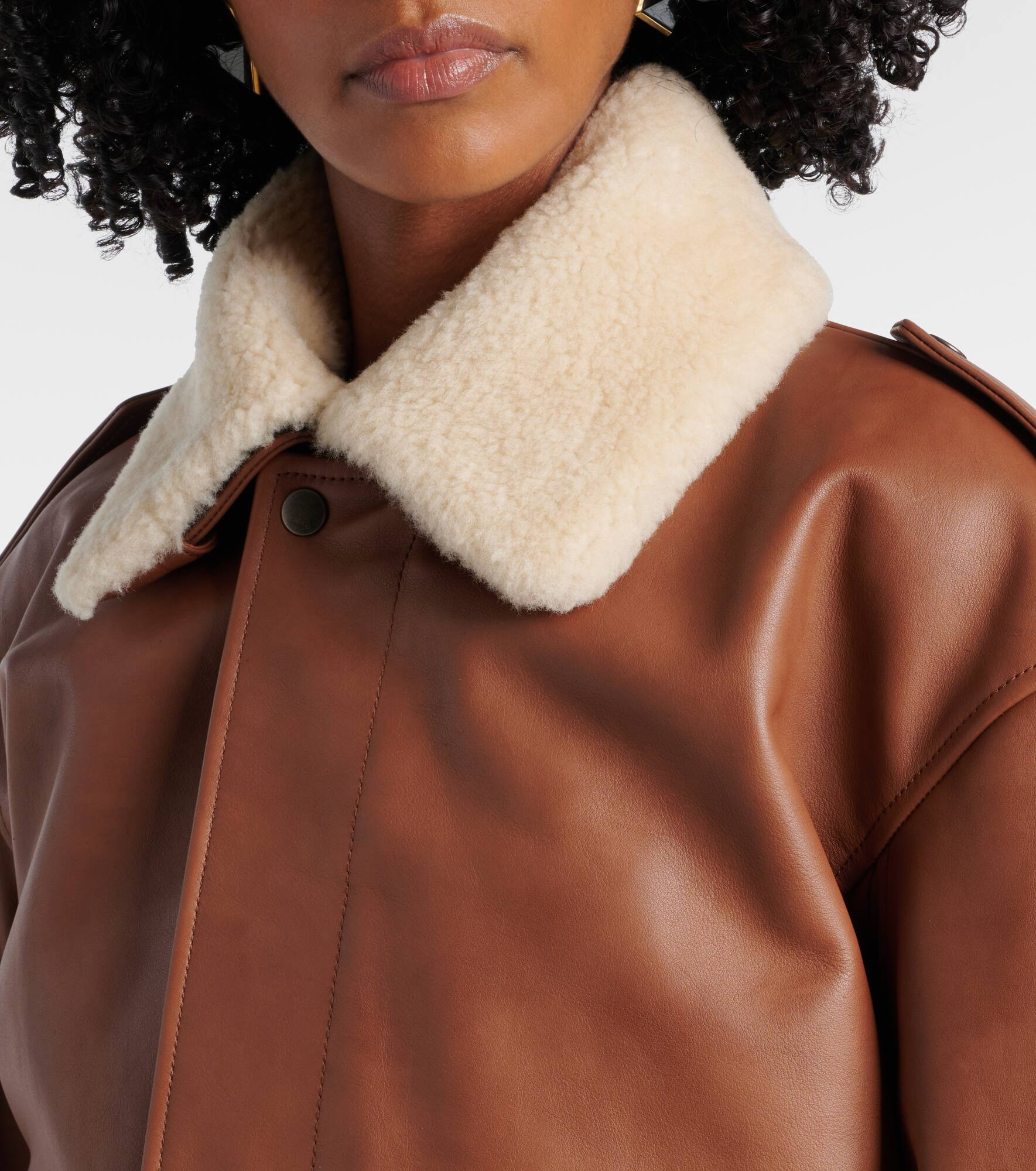 Shearling-trimmed leather bomber jacket - 4