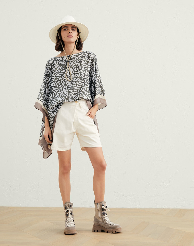 Silk ramage print pongee poncho with monili 5