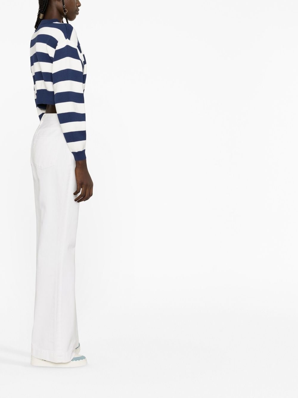 logo-embroidered striped cropped jumper - 3