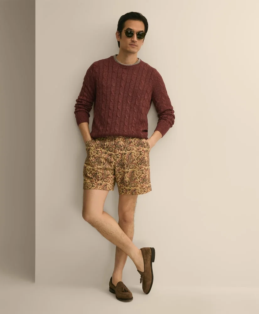 7" Cotton Paisley Print Shorts - 1