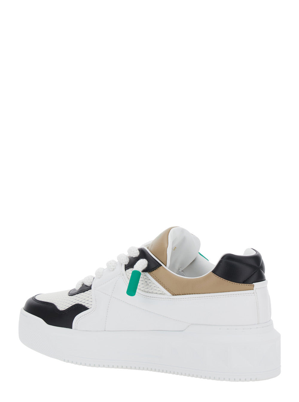 Valentino Garavani Men 'One Stud' White Low Top Sneakers With Rockstud Detail And Color-Block Panels - 3