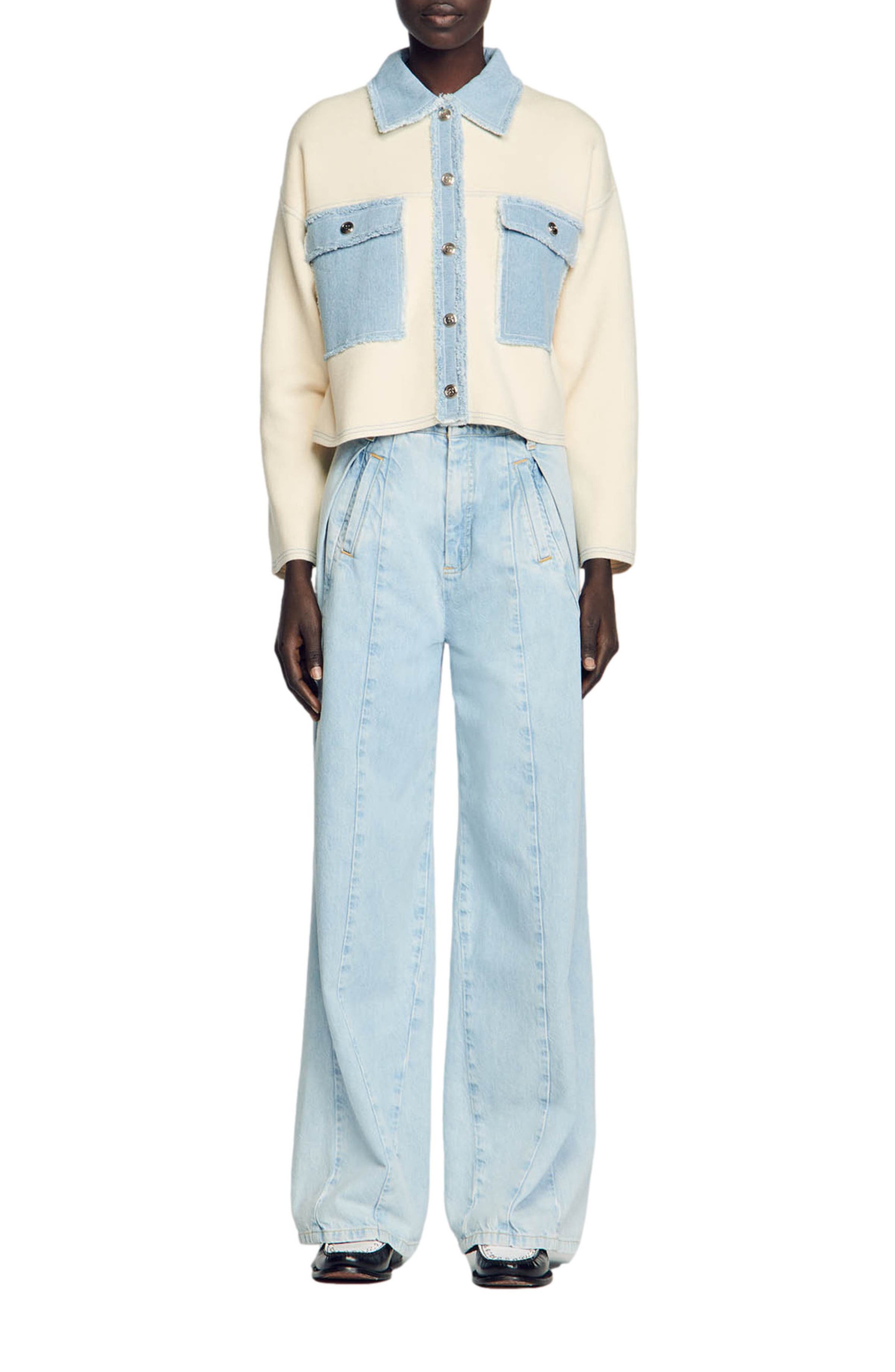 Dolly Denim Trim Button-Up Sweater - 5