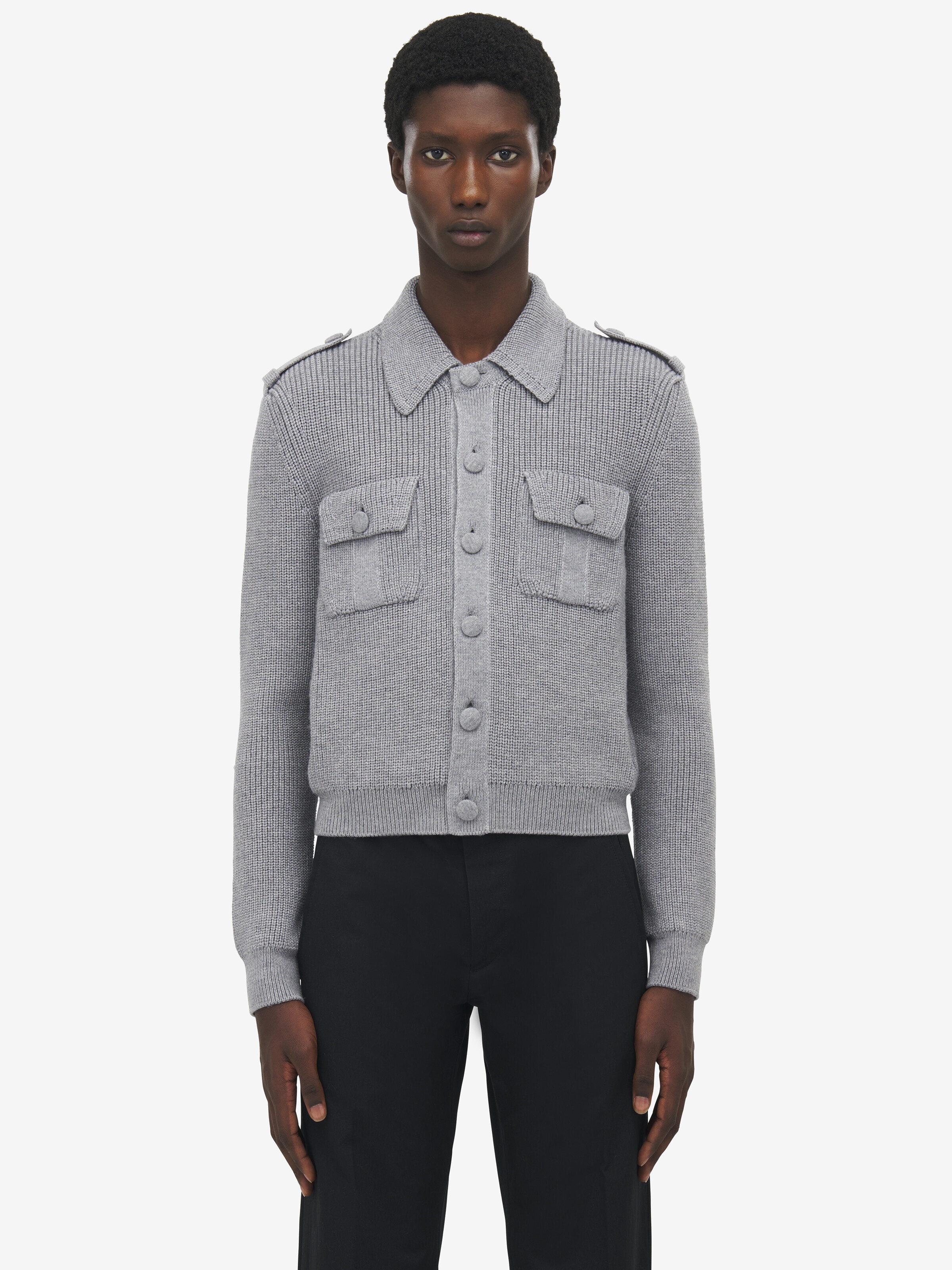 Half Cardigan Stitch Military Jacket - 2