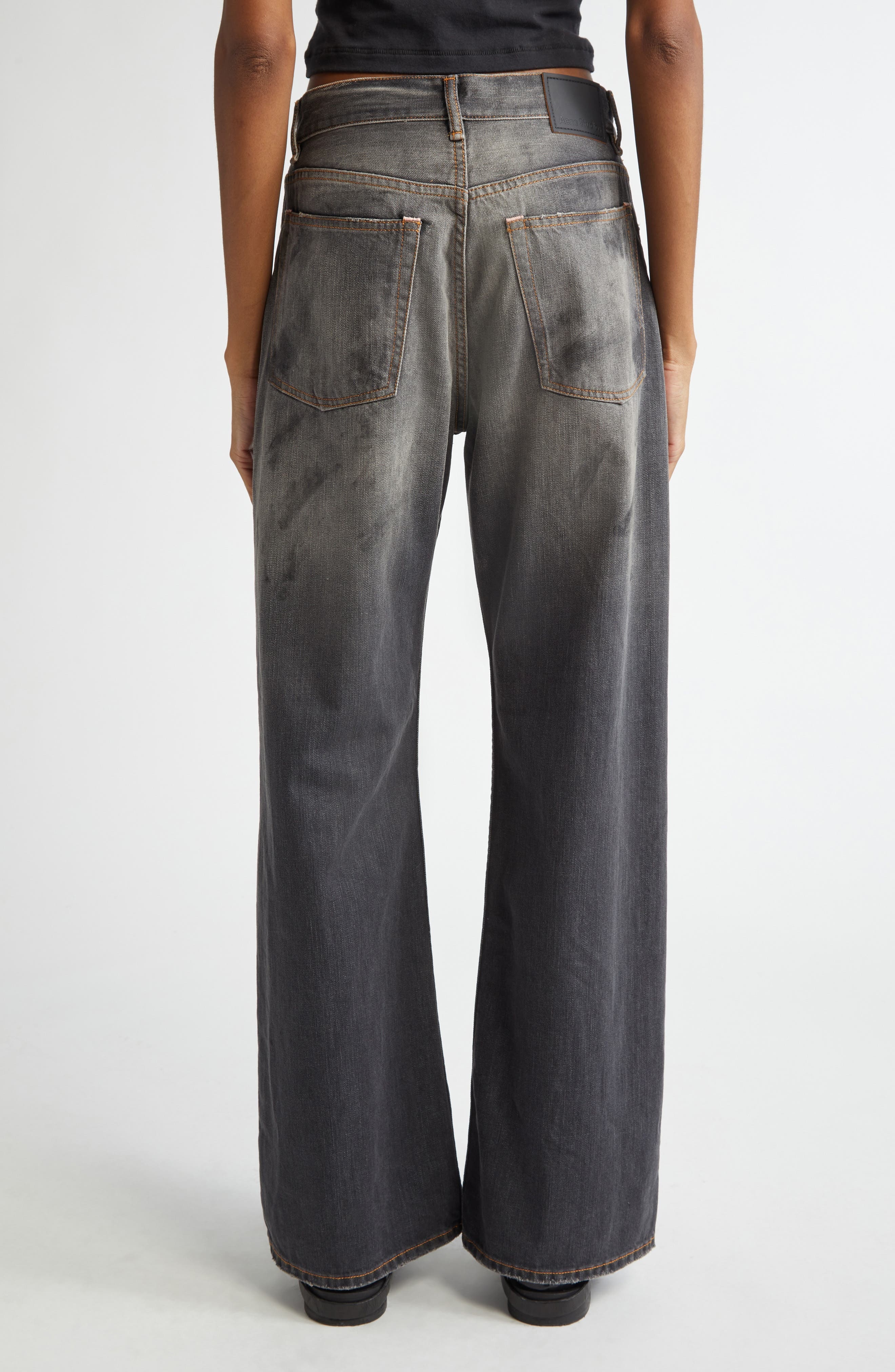 Acne Studios 2021 Black Trafa Paint Splatter Loose Fit Wide Leg Jeans at Nordstrom - 2