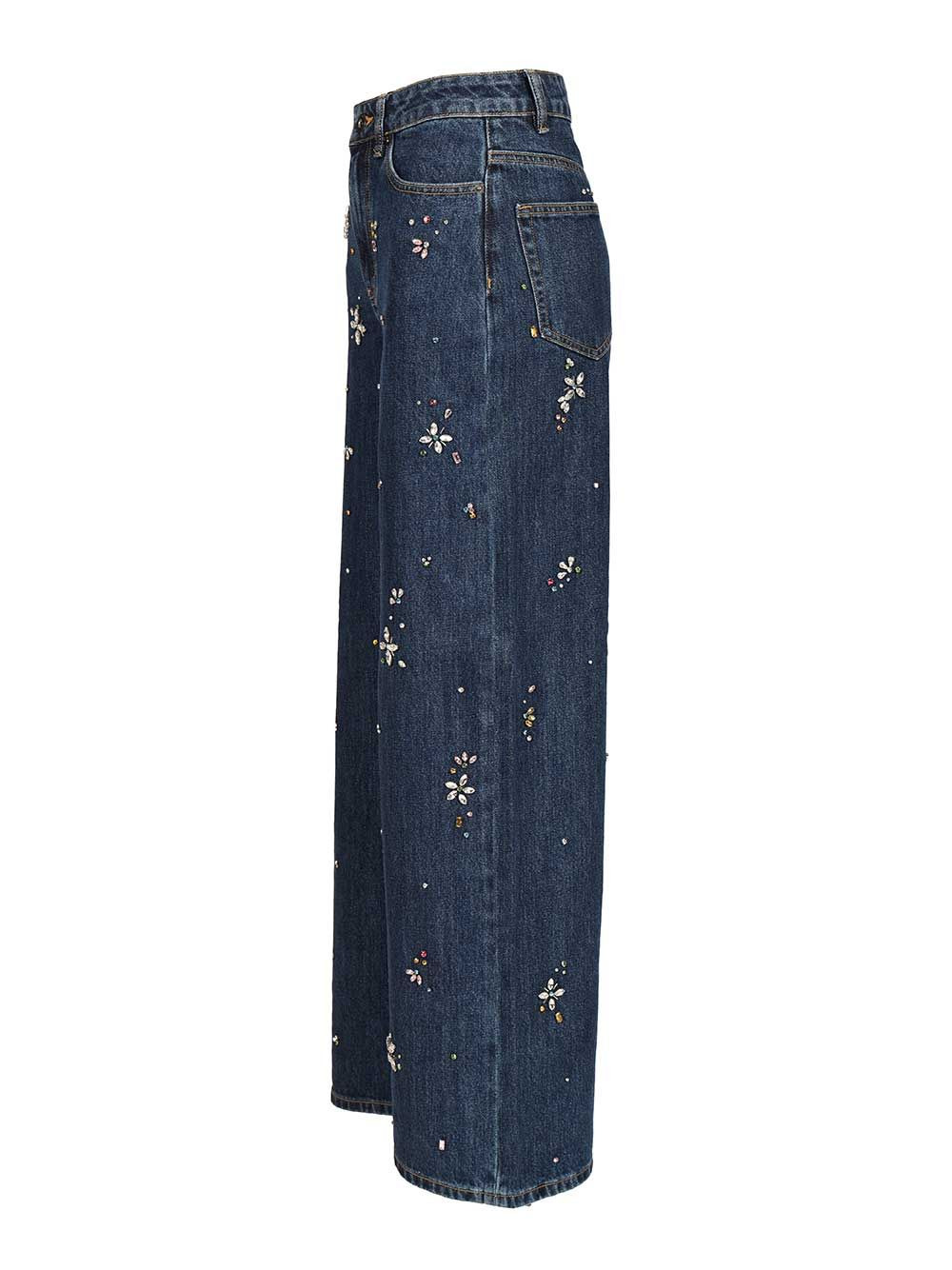 Blue Embellished Wide Leg Jeans Blue - 3