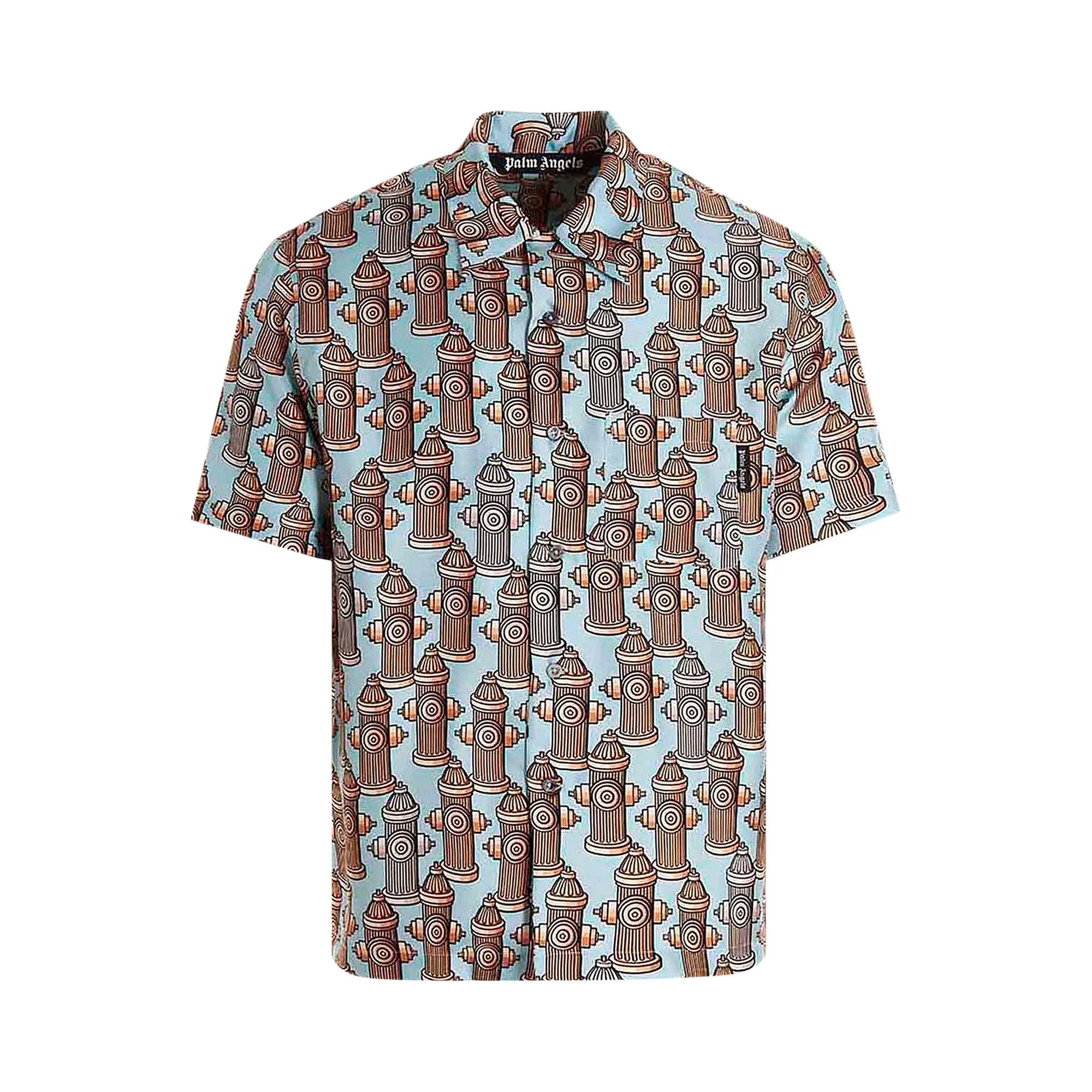 Palm Angels Fire Hydrant Bowling Shirt 'Light Blue/Brown' - 1