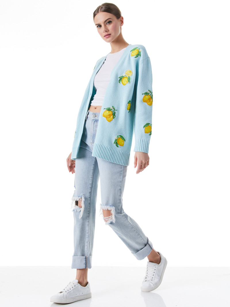 Alice + Olivia BRADFORD LEMON EMBROIDERED GRANDPA CARDIGAN outlook