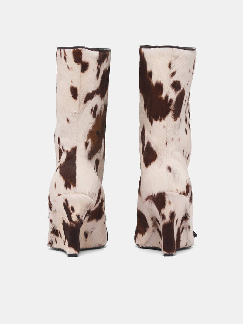 White Cow Print Wide Boots 4