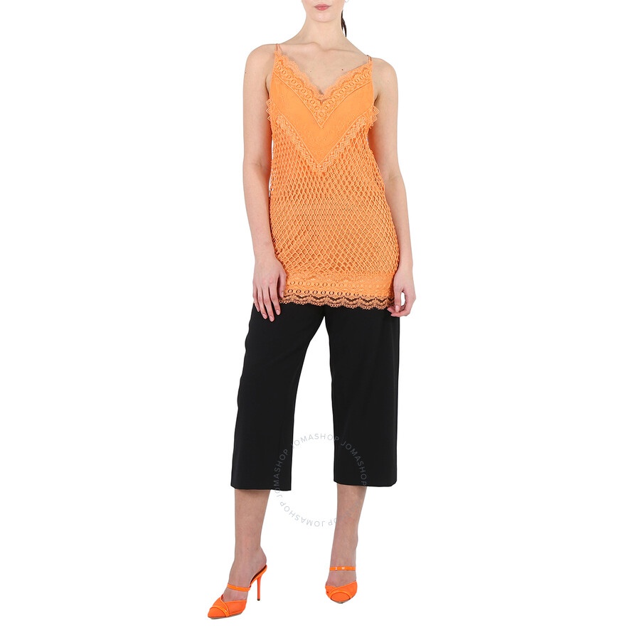 Burberry Ladies Amber Orange Fishnet And Lace Mini Dress - 4