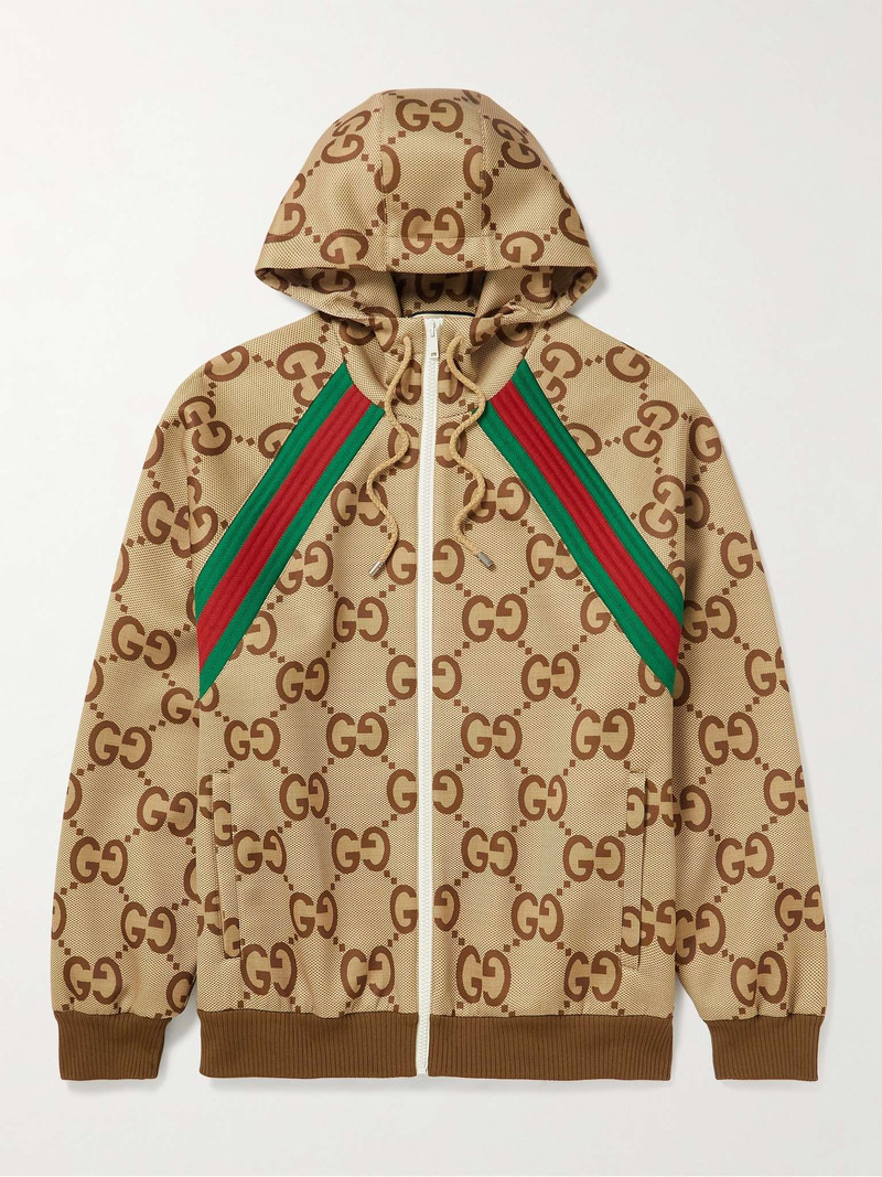 Webbing-Trimmed Logo-Print Stretch-Jersey Hooded Jacket - 1