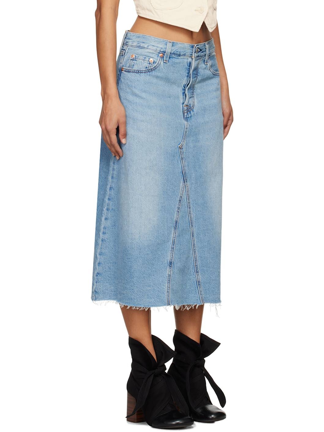 Blue High Rise A-Line Denim Midi Skirt - 2