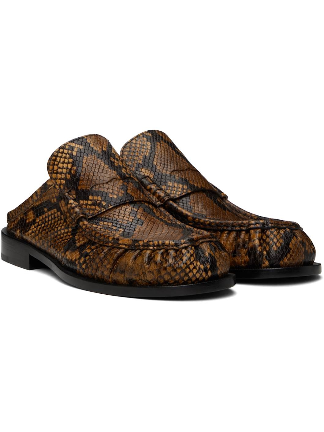 Brown Snake Print Slip-on Loafers - 4