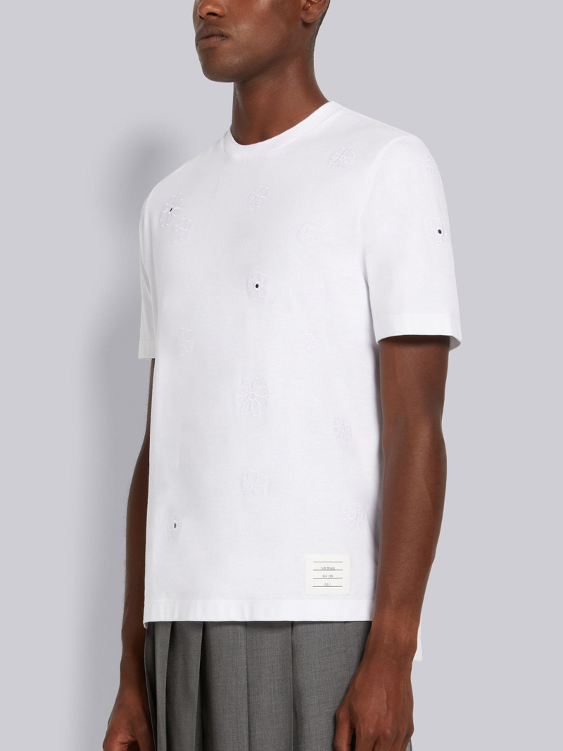 Thom Browne White Organic Solid Jersey Floral Broderie Anglaise Relaxed Fit Tee outlook