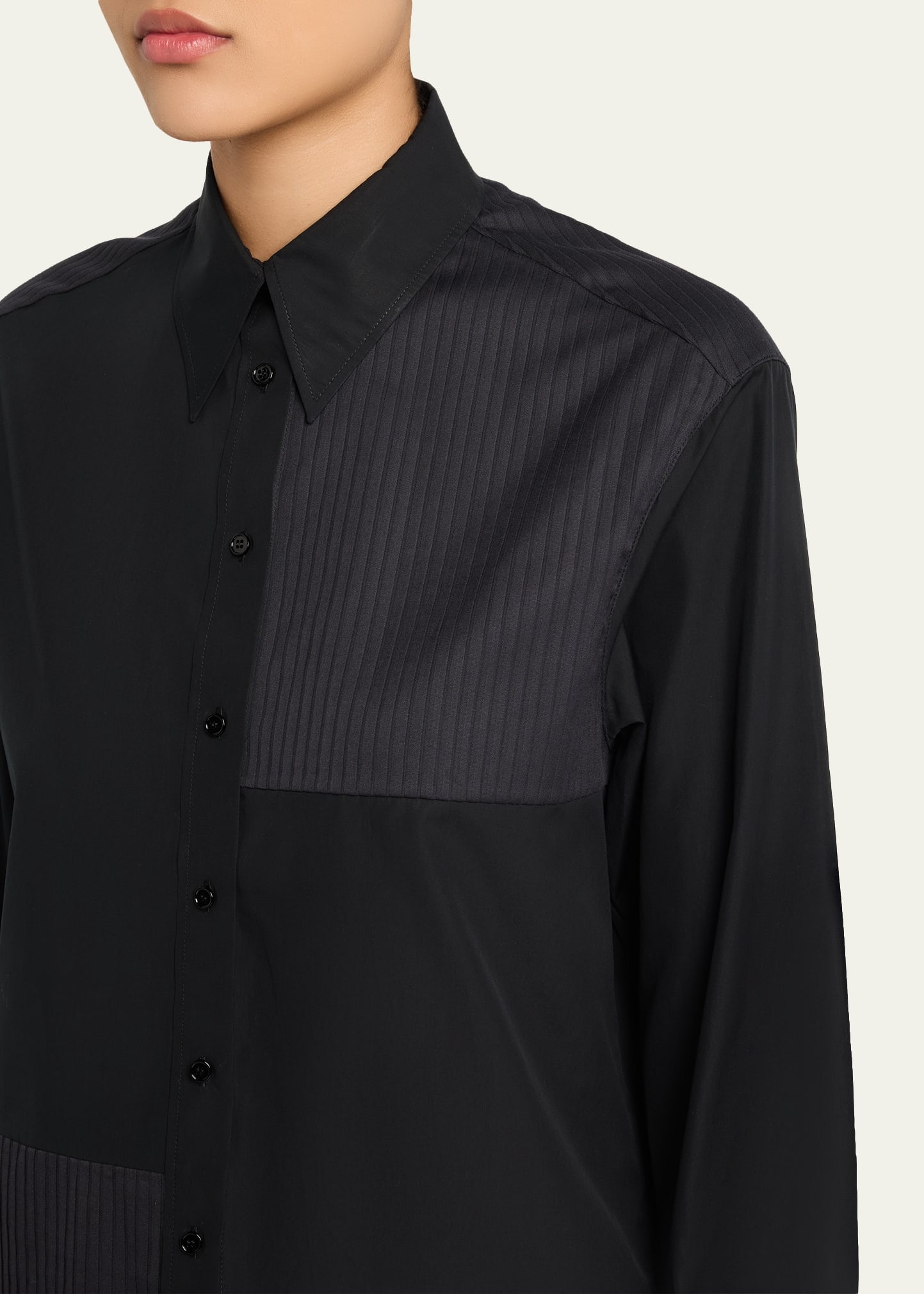 Stitched Pleats Inset Cotton Poplin Oversized Shirt - 5