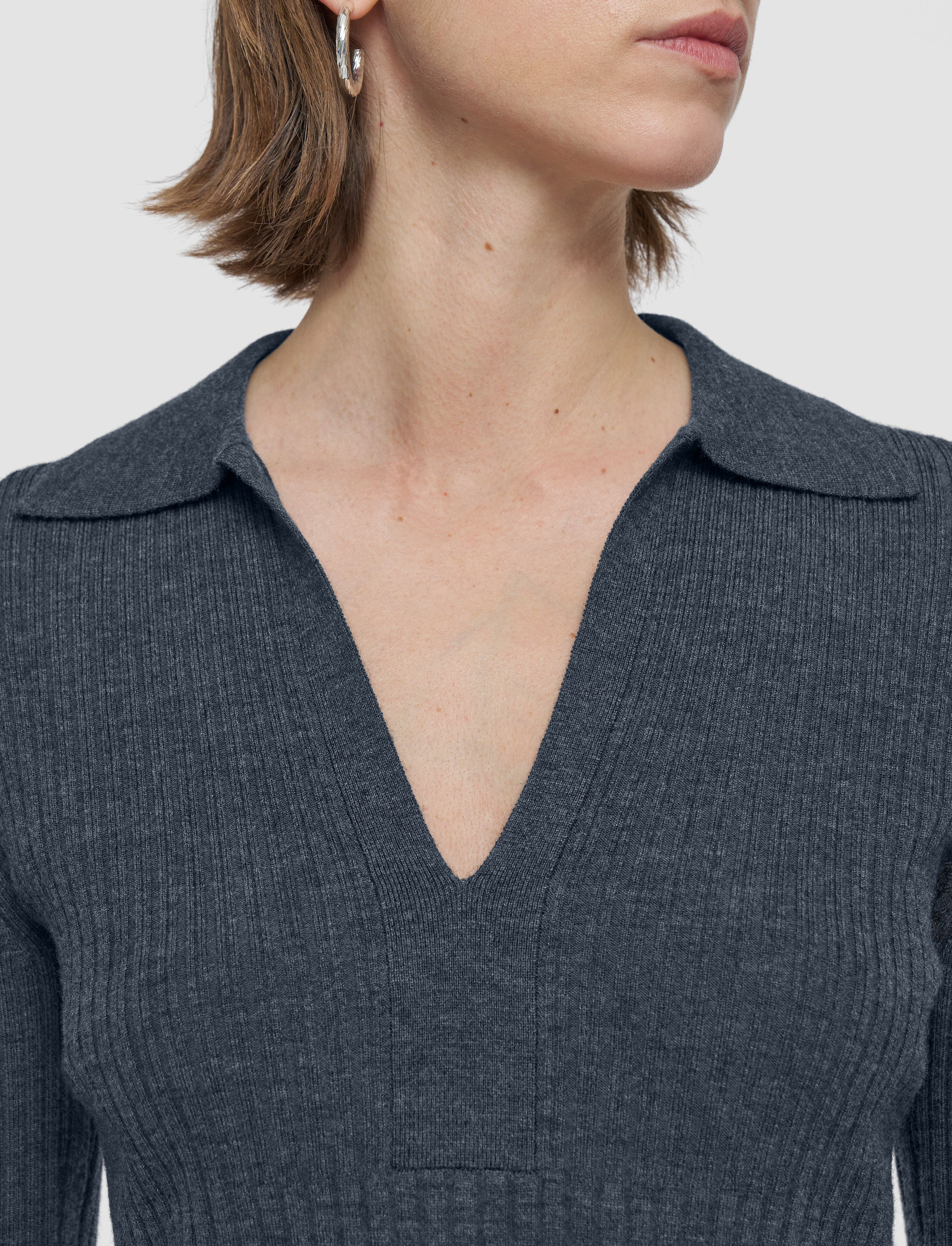 Merino Rib Knit Polo Top - 5
