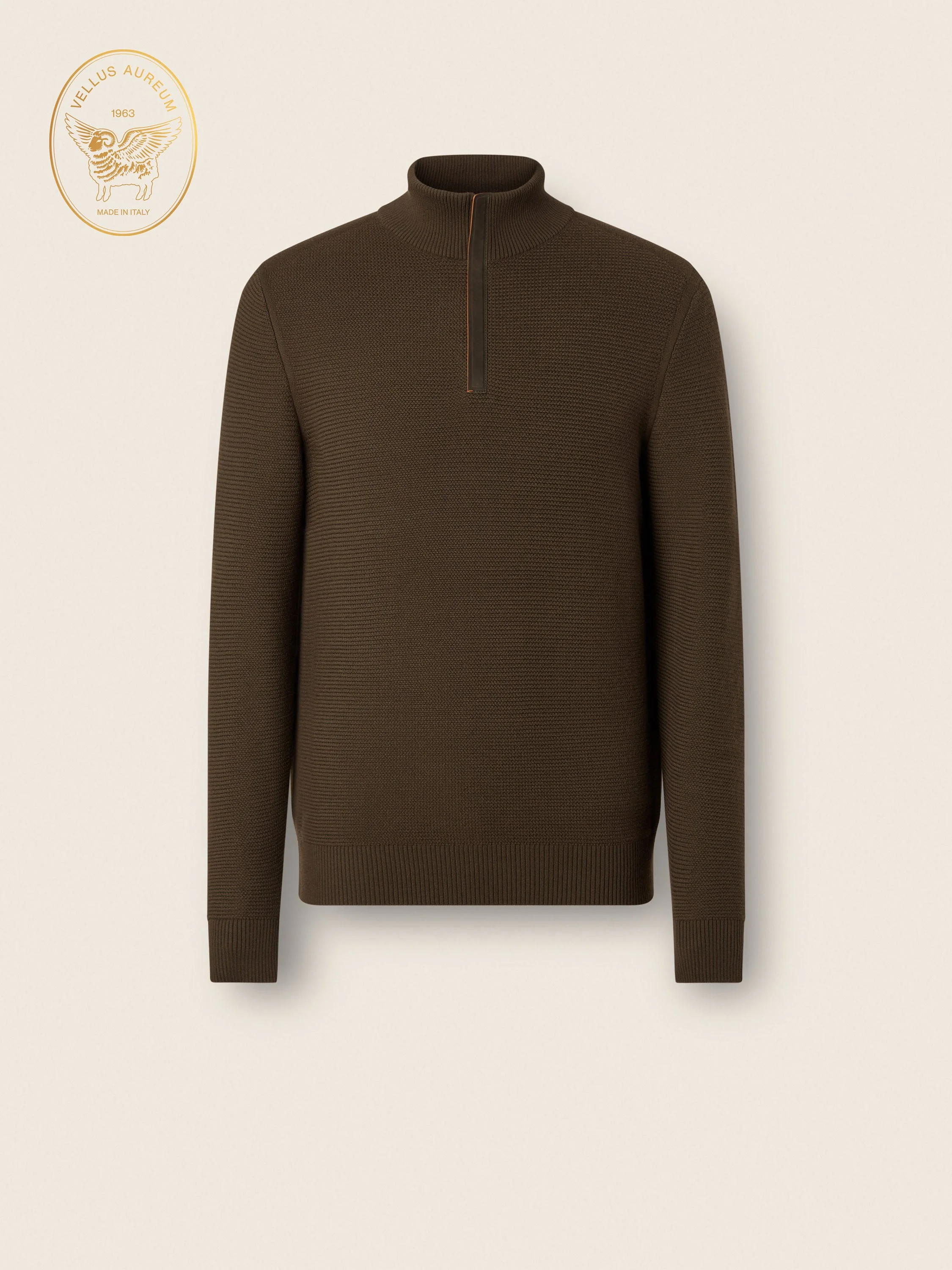 DARK OLIVE GREEN VELLUS AUREUM ZIP MOCK NECK SWEATER - 1