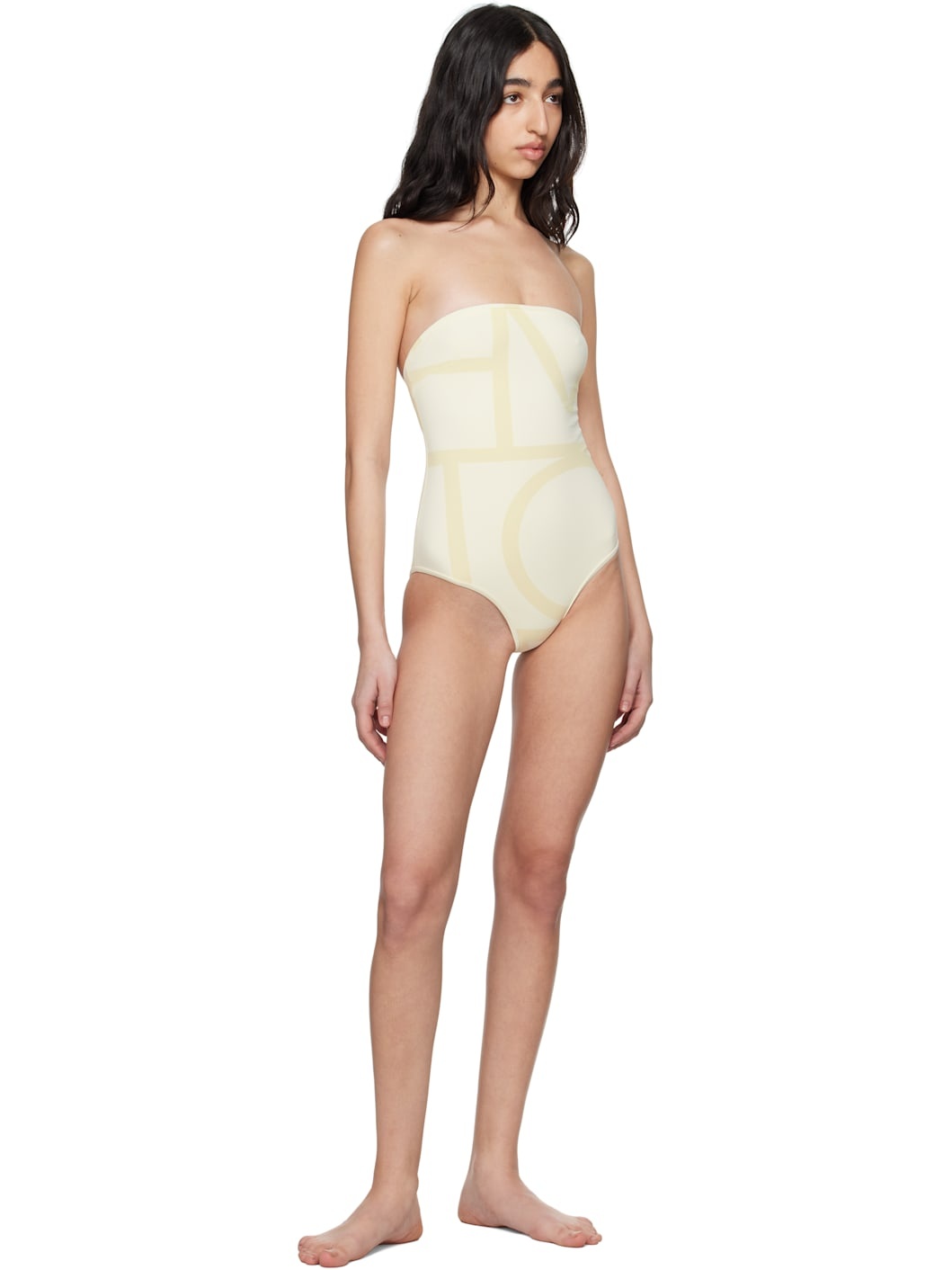 Beige Monogram Strapless Swimsuit - 4