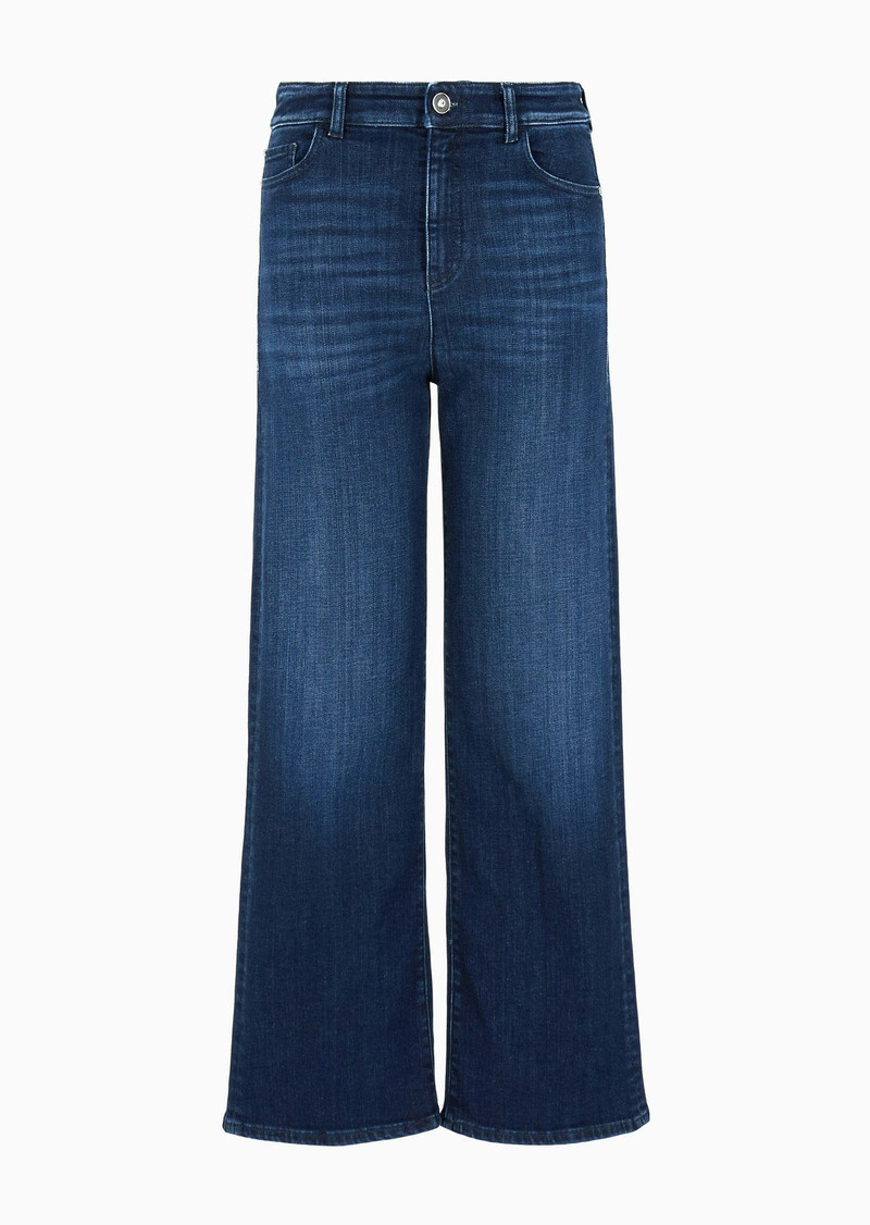 J33 mid-rise cropped flared denim jeans with EA embroidery 1