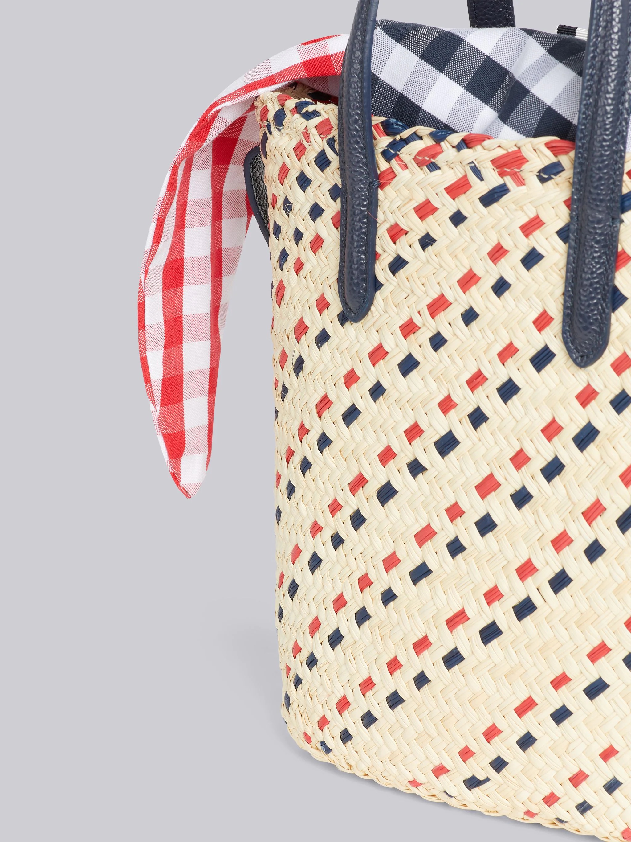Color TK Raffia Stripe Embroidery Gingham Oxford Scarf Crossbody Mini Basket Tote - 2