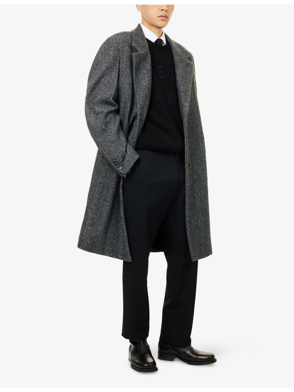 Twisted Sleeve Herringbone Wool-Blend Coat - 2