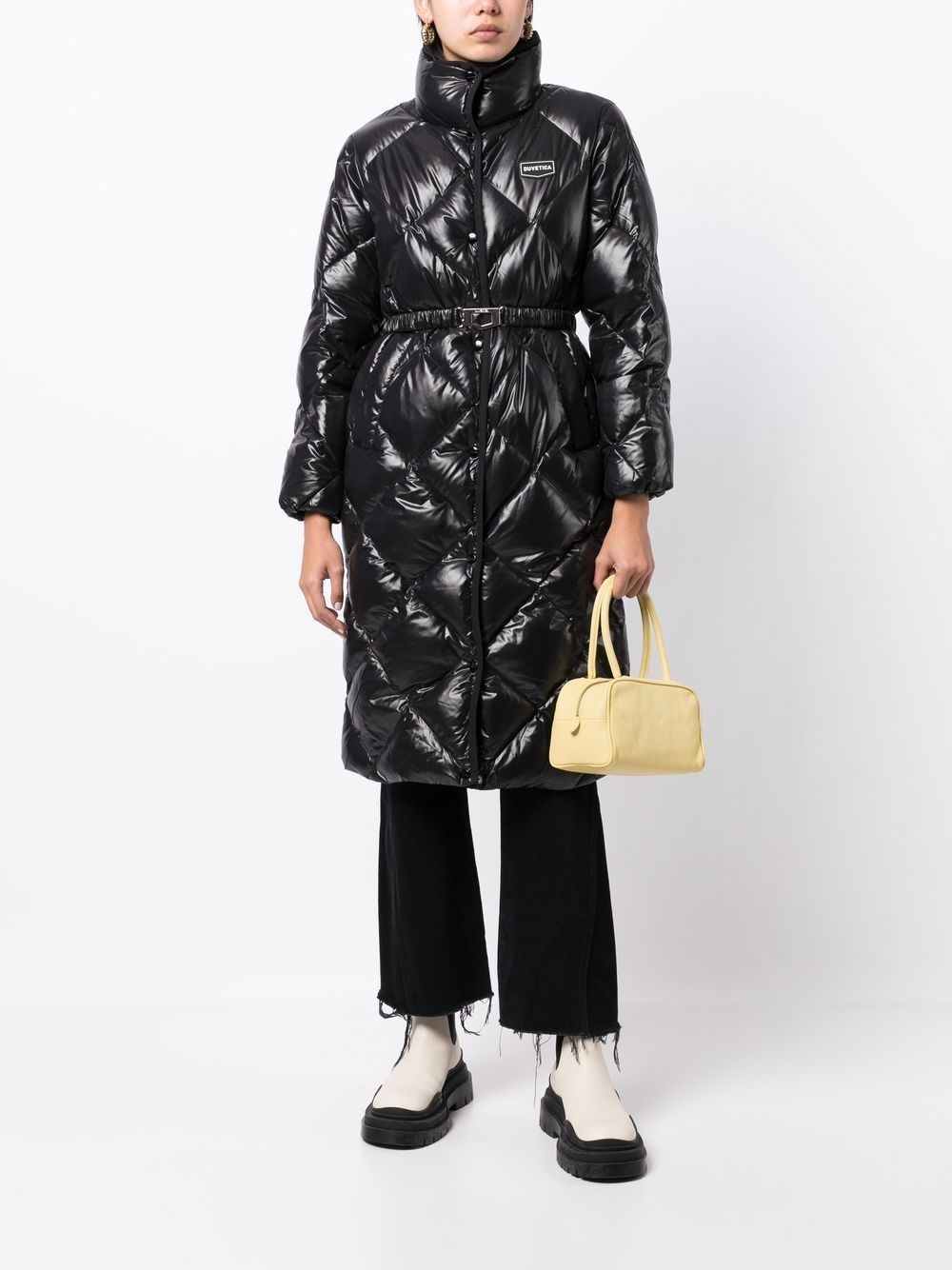 quilted logo-patch coat - 2