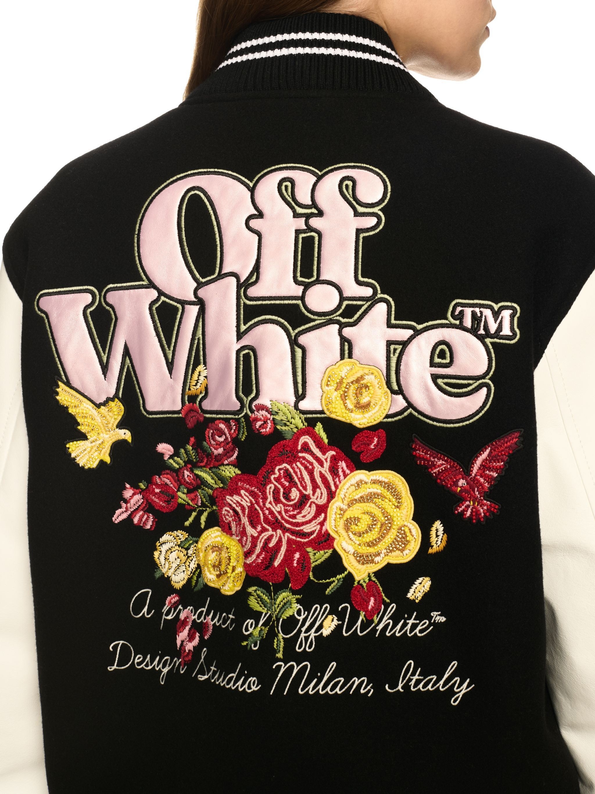Black Flowers Varsity Jacket - 5