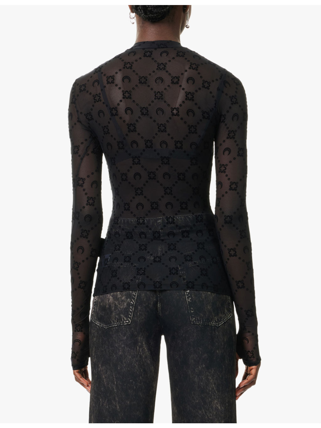 Moonogram-flocked high-neck mesh top - 4