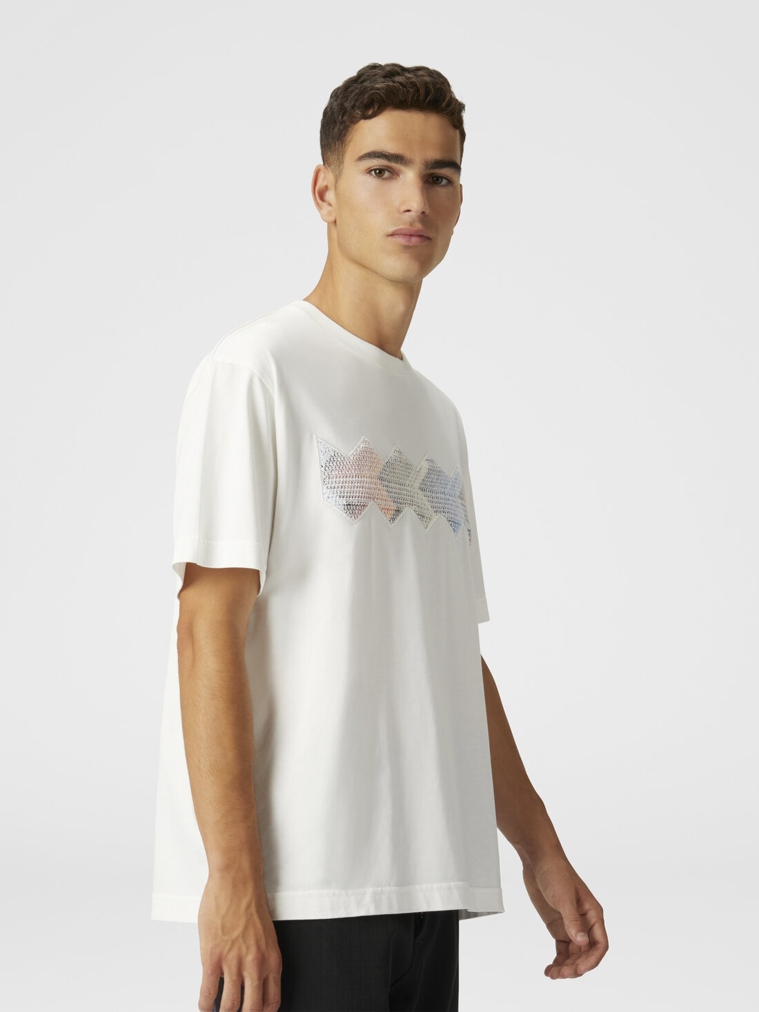 Cotton crewneck T-shirt with gradient zig zag insert - 4