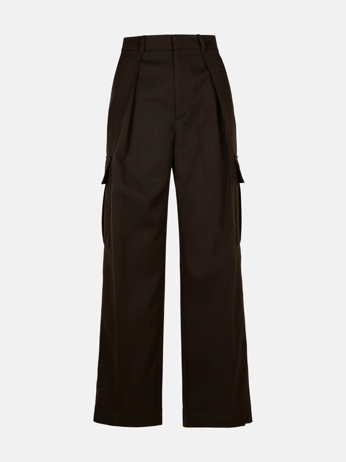 BROWN WOOL CARGO PANTS - 1