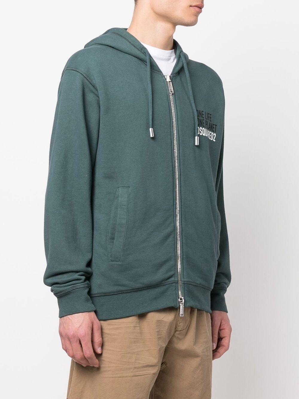 'One Life One Planet' zip-up hoodie - 3